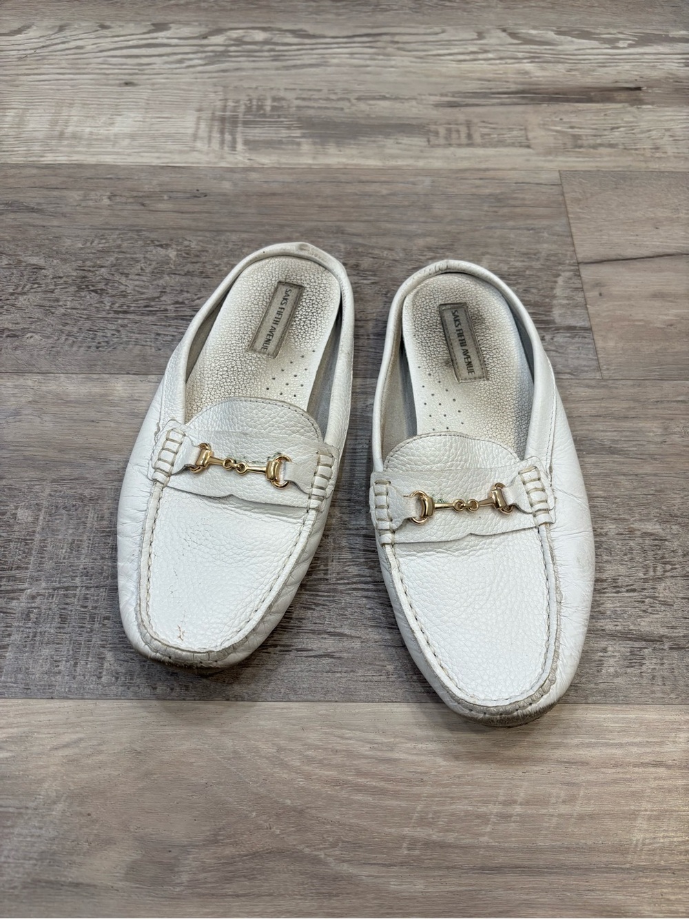Saks Fifth Avenue Leather Slip-On Flats with Black Rubber Soles 8B